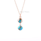 Turquoise Necklace, Opal Copper Turquoise 10mm Cushion Gemstone Necklace, Rose Gold Plated Silver Necklace For Women, Valentines Day Gift